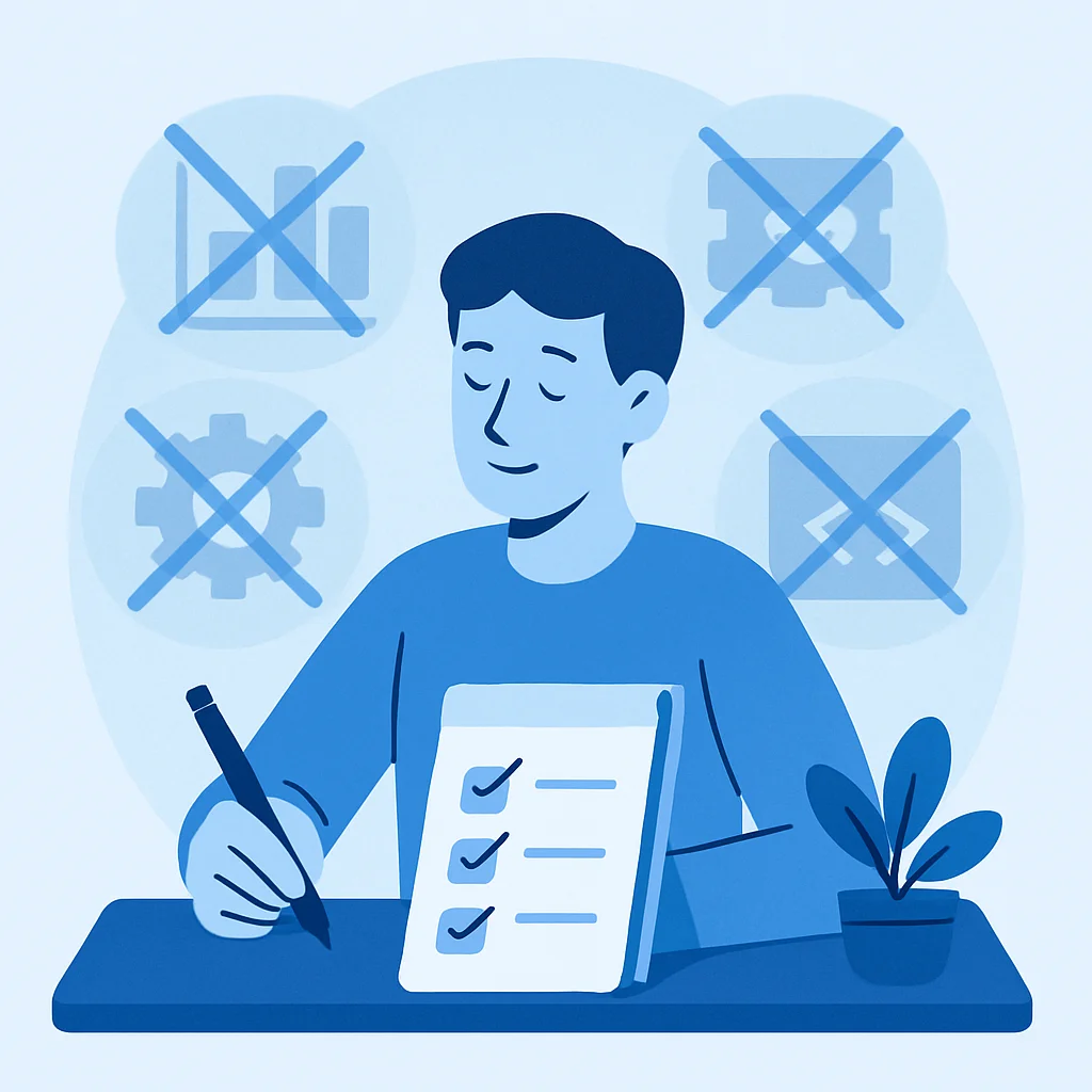 A person at a desk looking relaxed crossing items off a shor