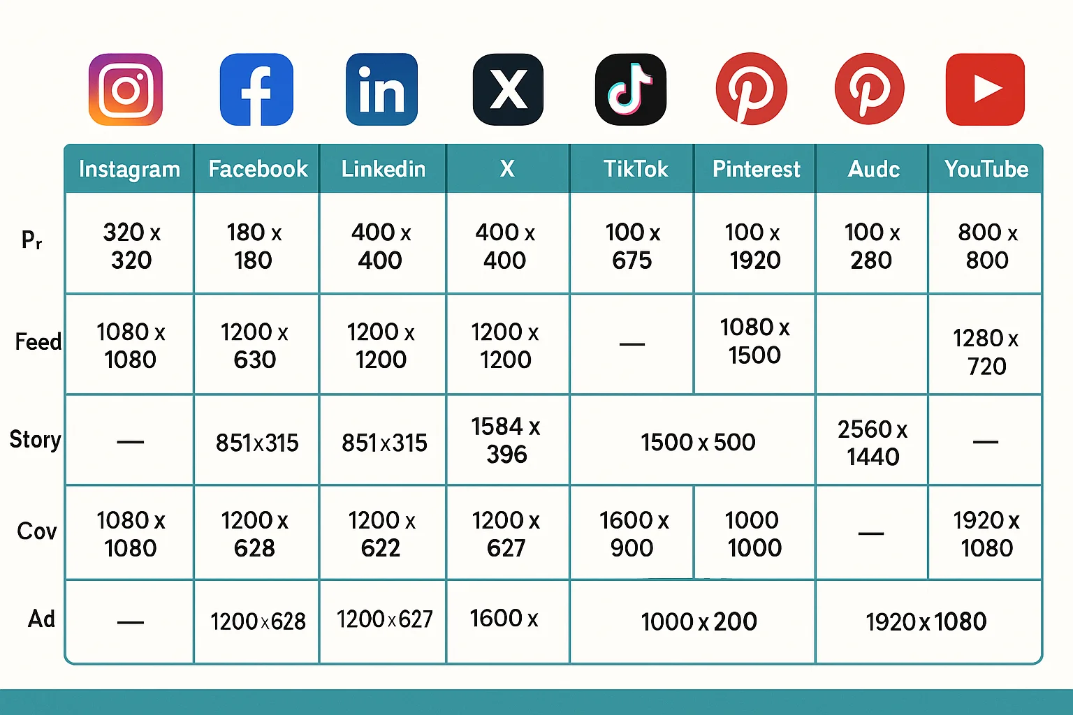 Social media image sizes cheat sheet for all major platforms