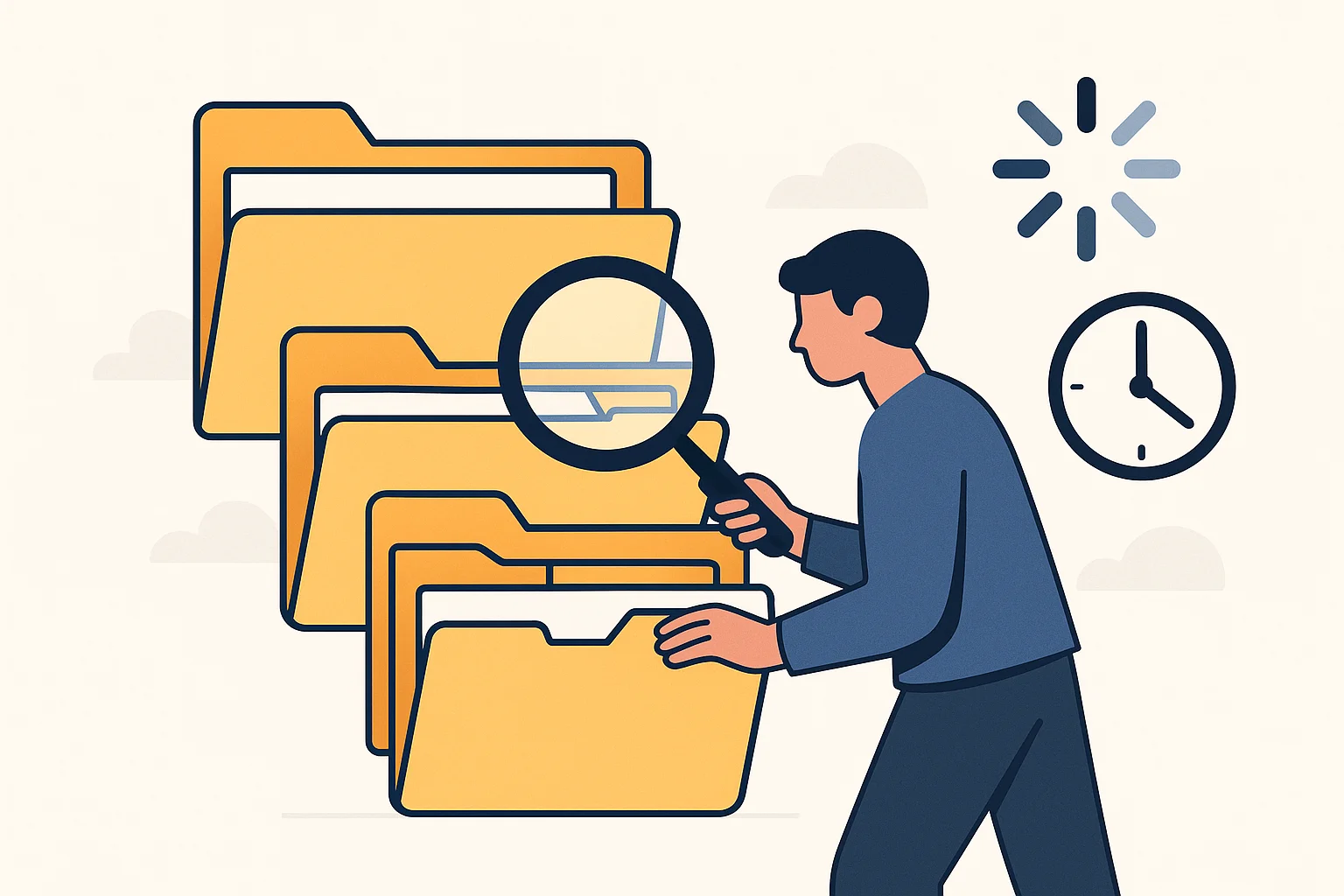 Illustration of a person with a magnifying glass searching t