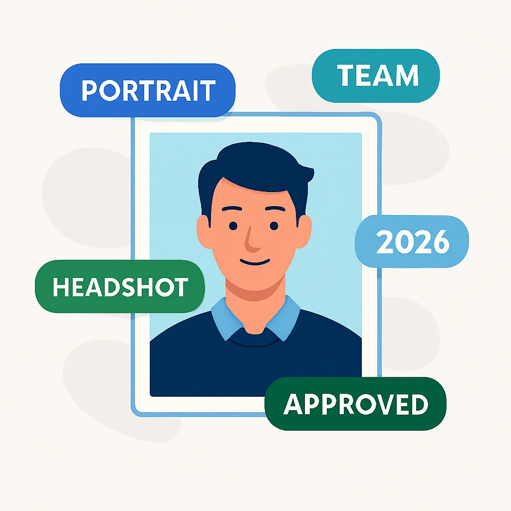 An illustration of a photo with multiple colorful tags float