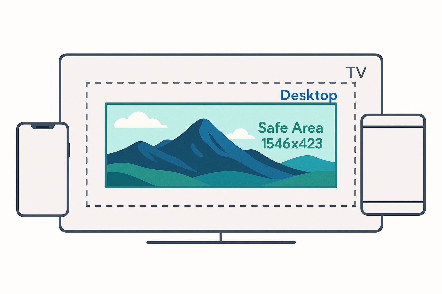 YouTube channel banner safe zone diagram showing visible areas on TV, desktop, and mobile