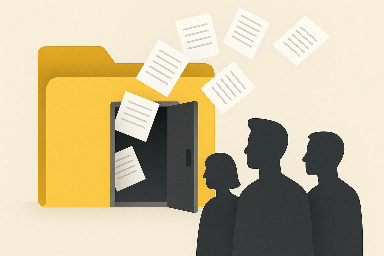 Illustration of a shared folder with a wide open door files 